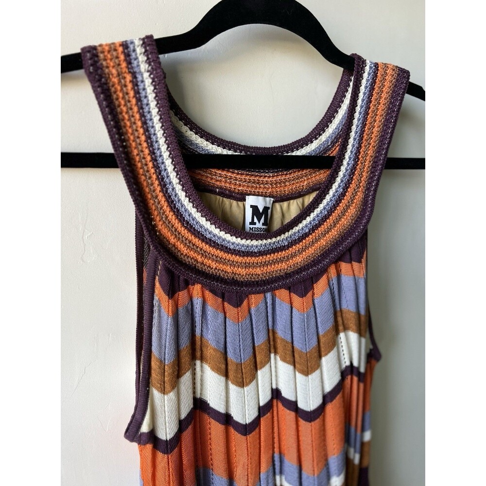 Missoni M Chevron Knit Sleeveless Knee Length Dress Orange Purple Blue - Picture 3 of 8